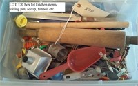 box lot kitchen items rolling pin scoop funnel etc