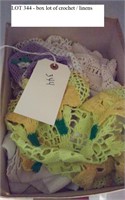 box lot of crochet items / linens