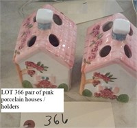 pair of pink porcelain houses / holders