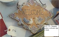 pottery welcome sign w birds