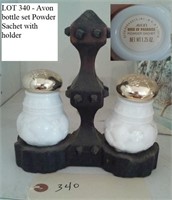 AVON bottle set - powder sachet - w holder