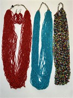 3 Seed Bead Necklaces 1 PR Earrings