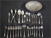 Silver Plated Utensils and Bowl