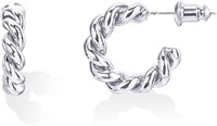 14k Gold-pl. Twisted Rope C-hoop Earrings