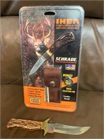 IHEA Schrade Knife & Sheath & Wood Look Handle