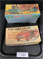 Retro Friction Dump Truck, Fire Engine.