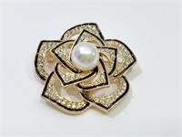 Rose Brooch Faux Pearl Center