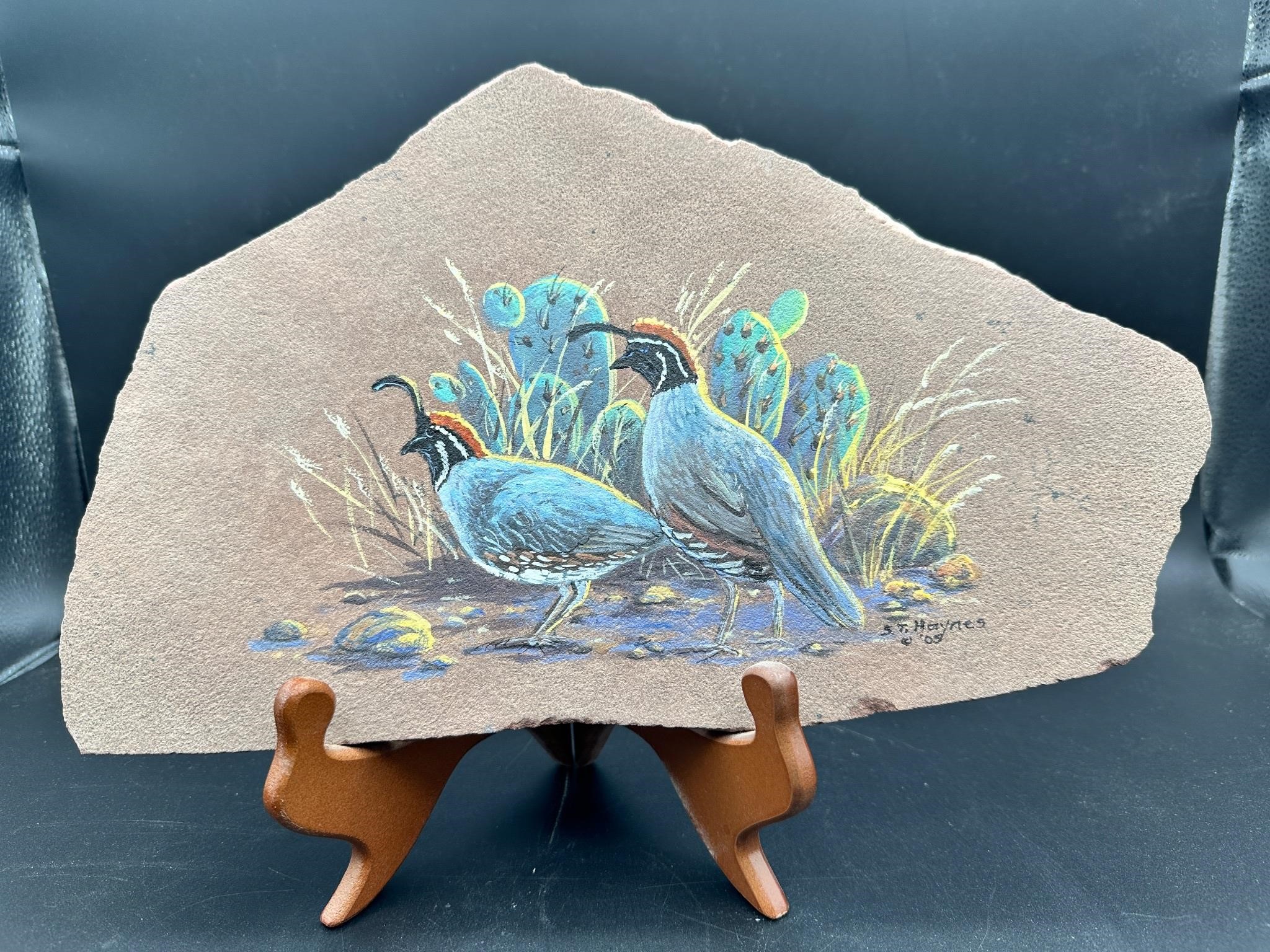 Hand Painted Quail Scene on Slate Signed by Artist