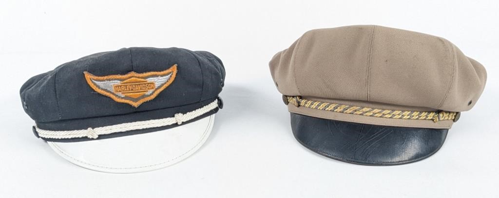 (2) 1950s Harley-Davidson & Unmarked Captains Caps