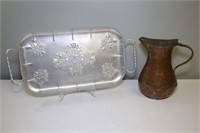 Vintage Serving Tray & Copper Pitcher