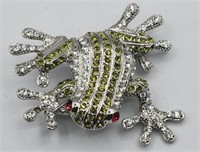 P J M Pave Rhinestone Frog Brooch Pin Pendant #1