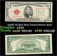 1928F $5 Red Seal United States Note Grades xf+