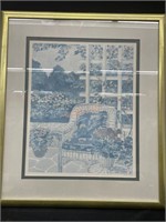 Vintage Blue and White Framed Watercolor Print
