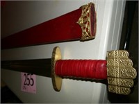 SWORD IN SHEATH WITH BRASS DECOR