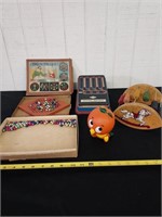 4pc Antique toys Wolverine FL orange bird abacus +