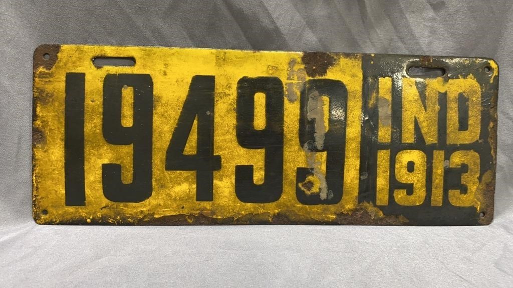 Vtg Indiana 1913 License Plate