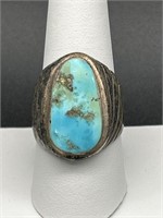 Sterling & Turquoise Ring TW 13g Size 9.75