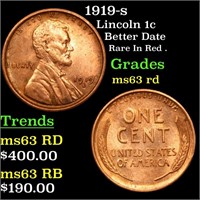 1919-s Lincoln Cent 1c Grades Select Unc RD