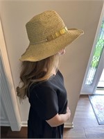 Straw Hat with gold beading by BCBG