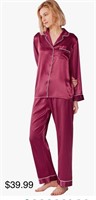 Sz XL SIORO Silk Satin Pajamas Women, Long Sleeve