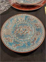 Vintage Handmade Greek Plate Teal And Bronze 9"