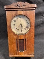 Antique Wall Clock W/ Pendulum No Key Has Crack On