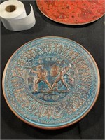 Vintage Handmade In Greece Plate Teal And Bronze