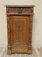 Neo Renaissance Marble Top Oak Side Cabinet.