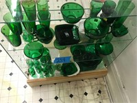 45 Pieces Of Green Glassware