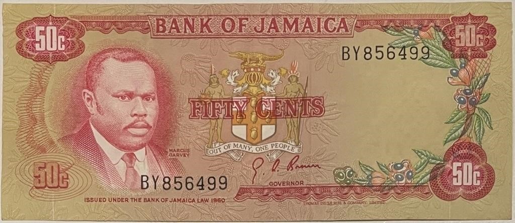 Jamaica 1970 50 Cents Banknote