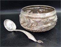 Vintage Burmese hand beaten silver plate rice bowl