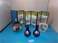 Vtg pair of Kutani Cobalt blue porcelain bud vases
