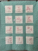 Baby Quilt, 12 embroidered panels (Nursery baby)