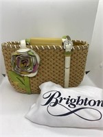 Brighton Straw Floral Bag with Leather Rose
