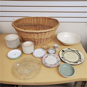Woven Laundry Basket and Dishes