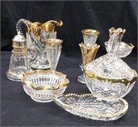 Gold Flashed Glass Pitcher w/Bowls