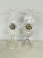 pair- glass oil lamps w/ chimney- 19" tall