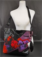 Vintage Sharif Black Purple Leather Patchwork Bag