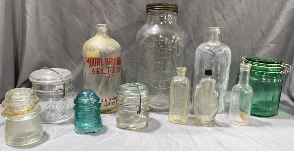 Vtg Medicine/Seltzer Bottles & Glass Insulators