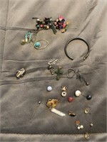 Misc single earrings and broken jewelry