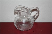 Etched Small glass pitcher, 5" tall