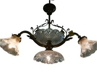 Art Nouveau brass and crystal four light