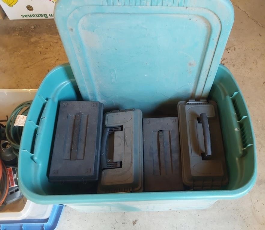 plastic tub with (4) plastic ammo cans