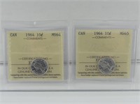 TWO GRADED CANADIAN 10 CENT COINS