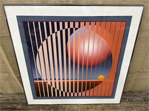 Patrice Breteau signed modernist painting on