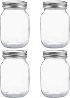 16 oz Glass Jars w/ Lids (4PACK) 500oz