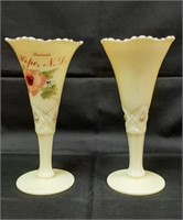 (2) Jefferson Custard Diamond w/ Peg 8" Vases