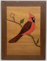 Handmade Inlaid Wood Cardinal Art