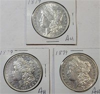(3) 1879-P Morgan Silver Dollar, Cleaned **