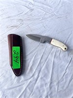 Straight Edge Blade and Leather Sheath Knife 7''